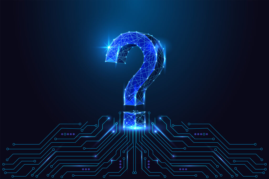 Artificial intelligence and decision-making concept with glowing polygonal question mark